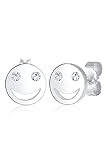 Elli Ohrringe Damen Stecker Smiley Face Emoji mit Kristall in 925 Sterling Silber