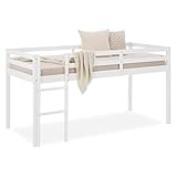 Homestyle4u Hochbett 90x200 Weiß Holz mit Treppe für Kinder Kinderbett mit Rausfallschutz...