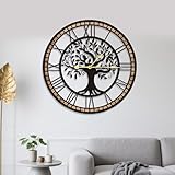Runde Retro-Wanduhr– Dekorative Wanduhr fürs Wohnzimmer mit römischen Ziffern, Schwarz Metall +...