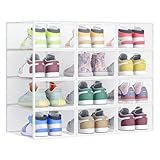 SONGMICS Schuhboxen, Schuh-Organizer aus Kunststoff, mit Tür, durchsichtig, 12er Set, stapelbar,...