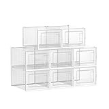 SONGMICS Schuhboxen, 8er Pack Schuhkartons, faltbar und stapelbar, bis Größe 46, transparent-weiß...
