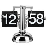 Serlium Digitale Flip-Down-Uhr, Digital Retro Tischuhren Edelstahl Minimalistische Mechanische Auto...