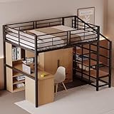 MOBETTRES Hochbett 140 x 200 Stabile Metallkonstruktion mit geräumigem Stauraum unter dem Bett und...