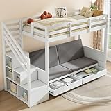 Gegtuon Kinderbett Bett 90x200 für Kinder, Hochbett mit Regal Stauraum & Schubladen, Hausbett...