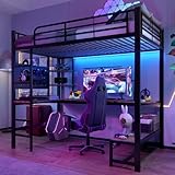 Etagenbett Hochbett 90x200 cm mit LED Leiste&USB Steckdose, Kinderbett Metallbett mit...