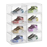 SONGMICS Schuhboxen 8er Set, Schuh-Organizer durchsichtig, aus Kunststoff, mit Tür, stapelbar, 33 x...