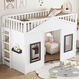 Zubaliya Etagenbett für Kinder, 90 x 200 cm, Hüttenbett für Kinder mit Treppe, mit Fallschutz und...