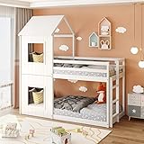 FEZTOY Baumhaus Etagenbett 90 x 200 cm, Kajütenbettrahmen, Hochbett mit Baumhaus Baldachin und...